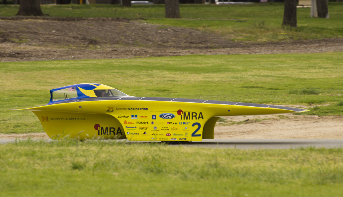 University of Michigan solar car Quantum driving in Australia. The World Solar Challenge begins Oct. 16. Credit: Evan Dougherty