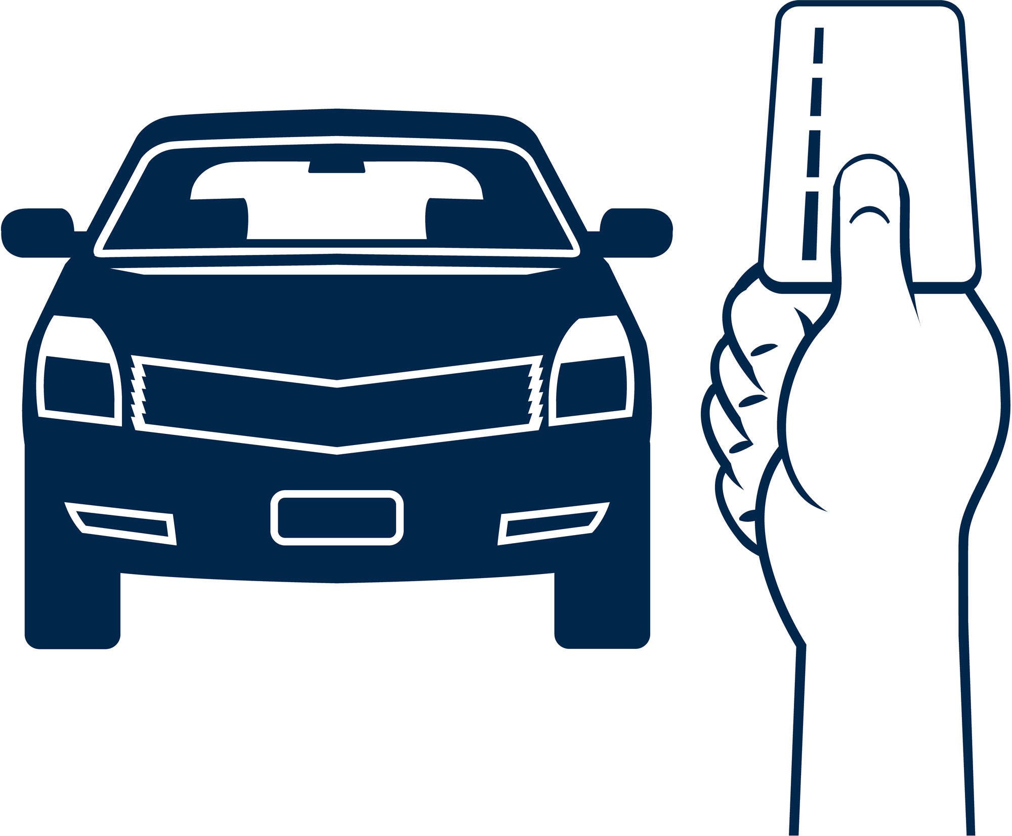 Car and card in hand illustration. (stock image)