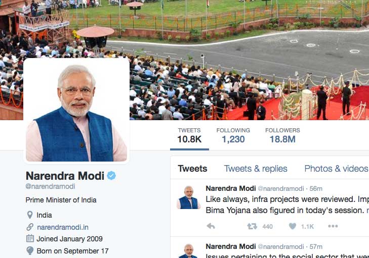 Clipped screenshot of Modi's Twitter page.