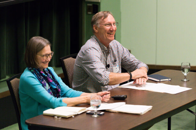 Photo of President’s Commission on Carbon Neutrality co-chairs Jennifer Haverkamp and Stephen Forrest