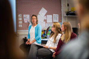 Gaffney and her students. Image credit: Eric Bronson, Michigan Photography