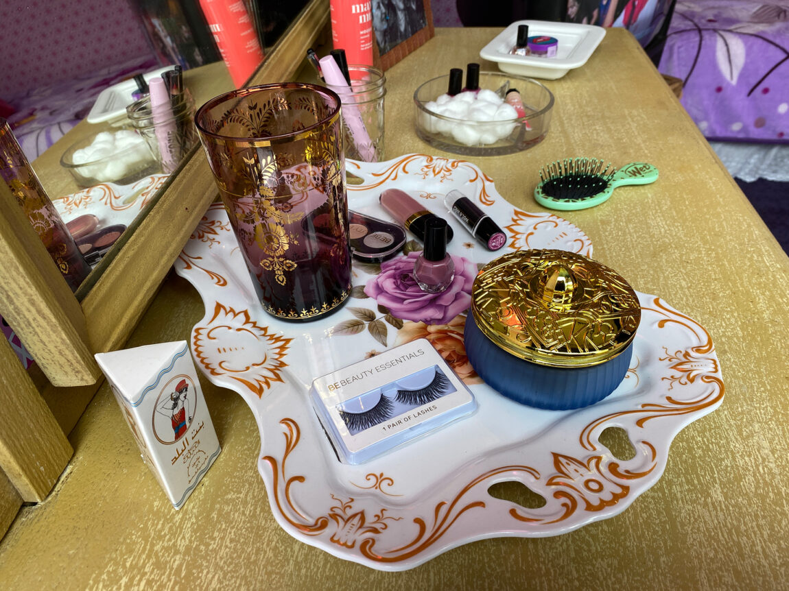 Some of the artifacts in artist Yasmine Nasser Diaz's installation in the U-M Institute for the Humanities Gallery called "For Your Eyes Only." (Photo by Juliet Hinely, Institute for the Humanities)