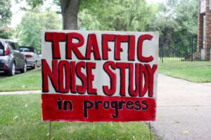 Traffic noise study in progress sign.