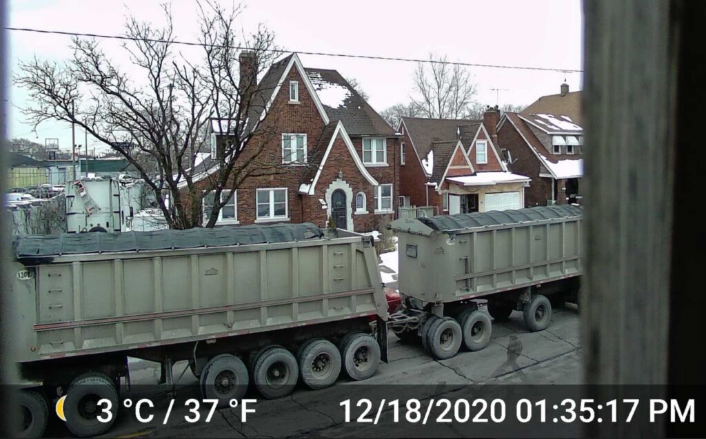 A truck drives by a neighborhood in Southwest Detroit. Neighbors say the constant noise makes it hard to sleep or enjoy outdoor activities. Photo credit: Southwest Detroit Community Benefits Coalition