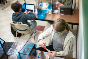 Garden City Middle School students use the museum's science kits, which accompanied a virtual Science for Tomorrow program that was in lieu of the museum’s traditional on campus program. Image credit: Eric Bronson, Michigan Photography