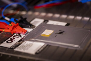 Prototype lithium-ion batteries built at the University of Michigan Battery Lab undergo diagnostic measurements inside an environmentally controlled chamber. Robert Coelius/Michigan Engineering Communications & Marketing