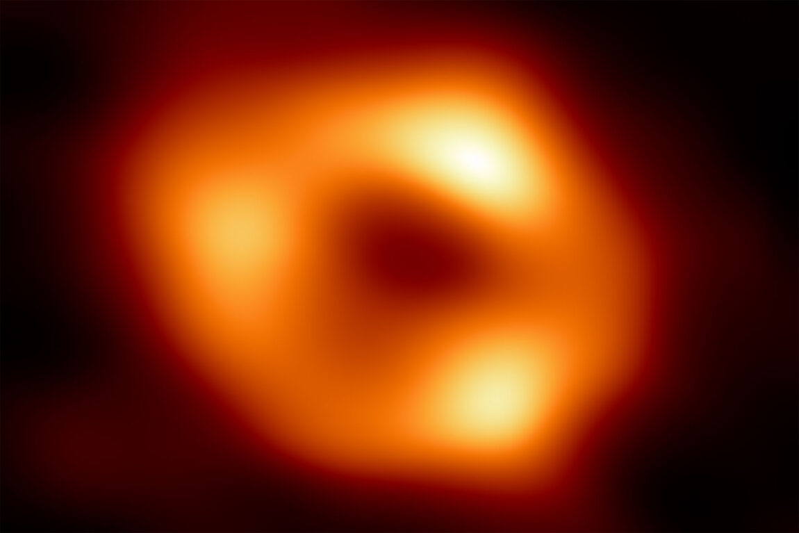This is the first image of Sagittarius A* (or Sgr A* for short), the supermassive black hole at the center of our galaxy. It’s the first direct visual evidence of the presence of this black hole. (Photo courtesy of EHT Collaboration)