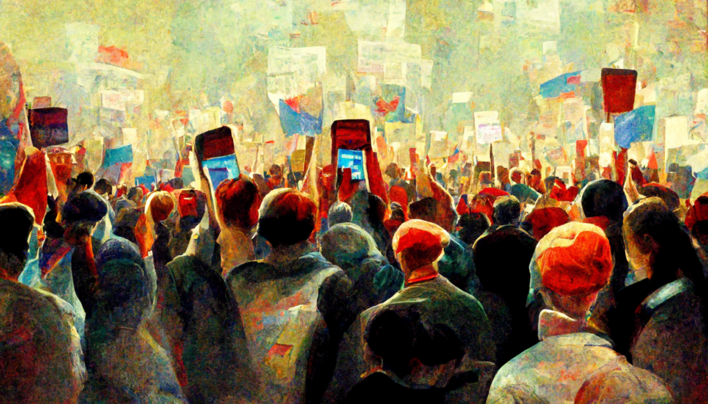 AI generated image depicting social media, democracy, elections