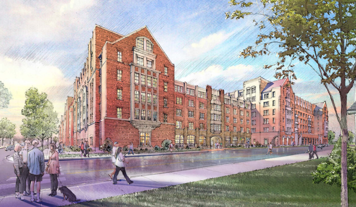 This artist's rendering of the proposed Central Campus housing project was presented to the Board of Regents on Feb. 16. (Courtesy of Robert A.M. Stern Architects)