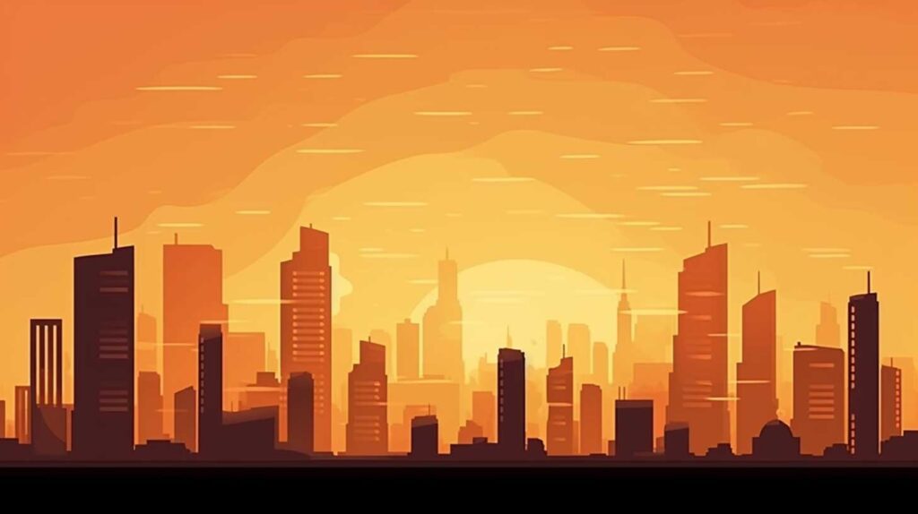 Concept illustration of a city in a heat wave. Image credit: Nicole Smith, Made with Midjourney