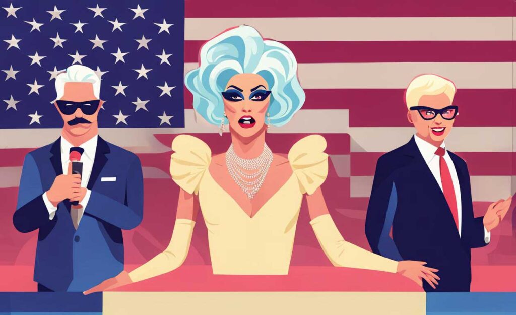 Concept illustration of the politics of drag performance. Image credit: Nicole Smith, made with NightCafe