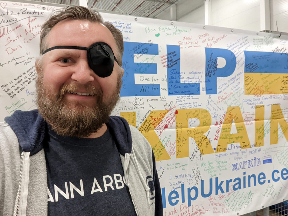 A photo of Mike Lorenc at the Help Ukraine Center in Poland
