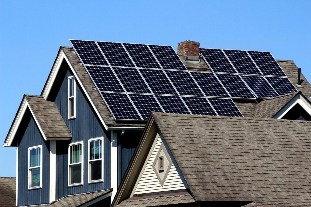 Solar panels on a residential roof. Image credit: NxTide, Pixabay