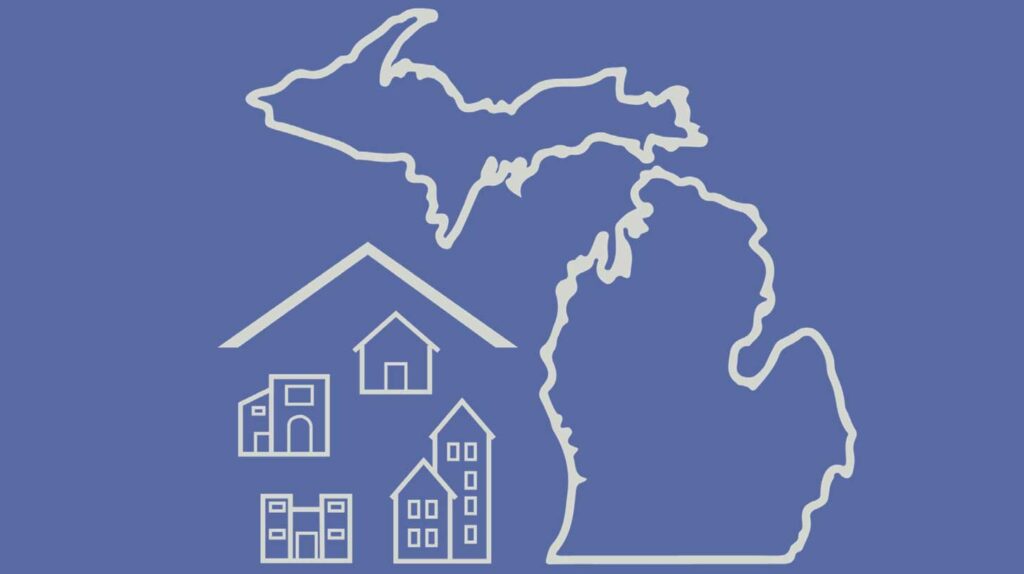 Illustration of housing and an outline of the state of Michigan. Image courtesy: U-M School of Public Health