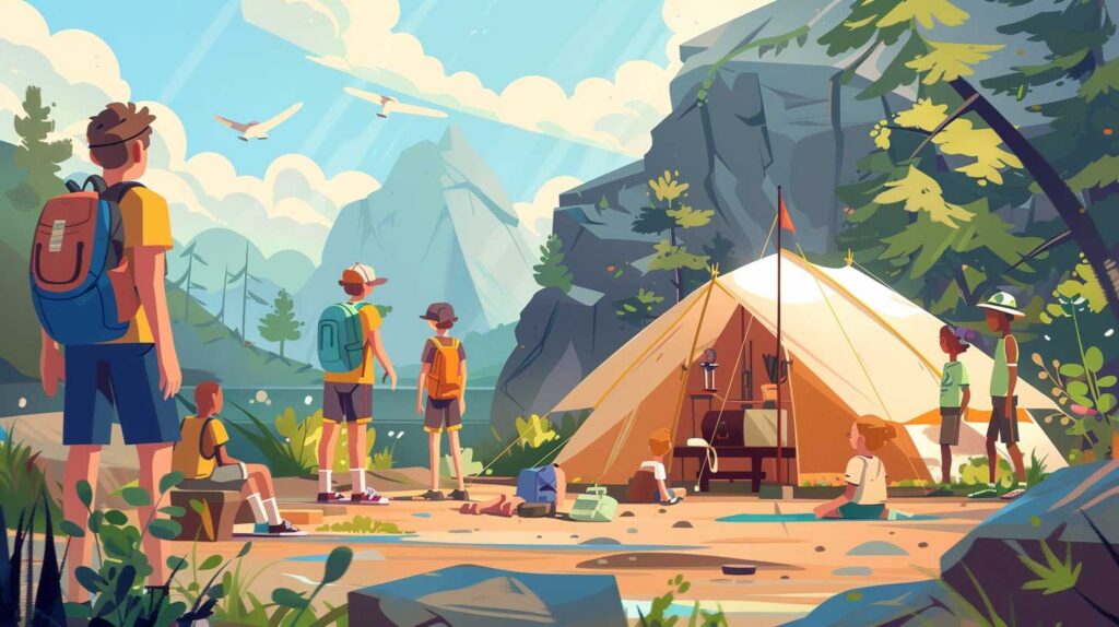 Concept illustration of kids at a summer camp. Image credit: Nicole Smith, made with Midjourney
