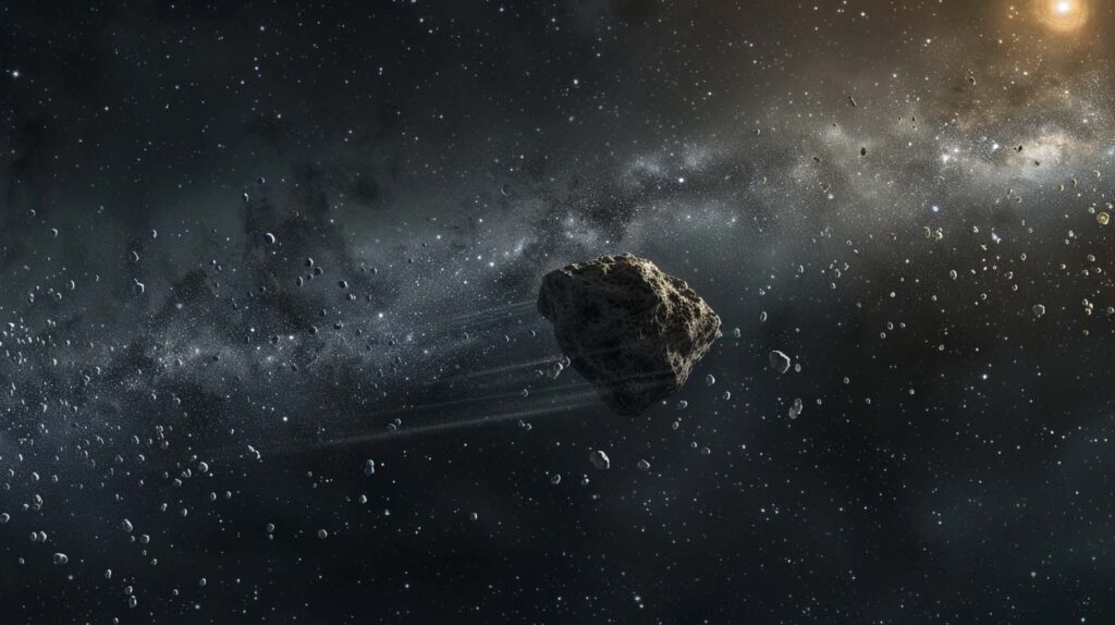 Concept illustration of a comet floating in space. Image credit: Nicole Smith, made with Midjourney