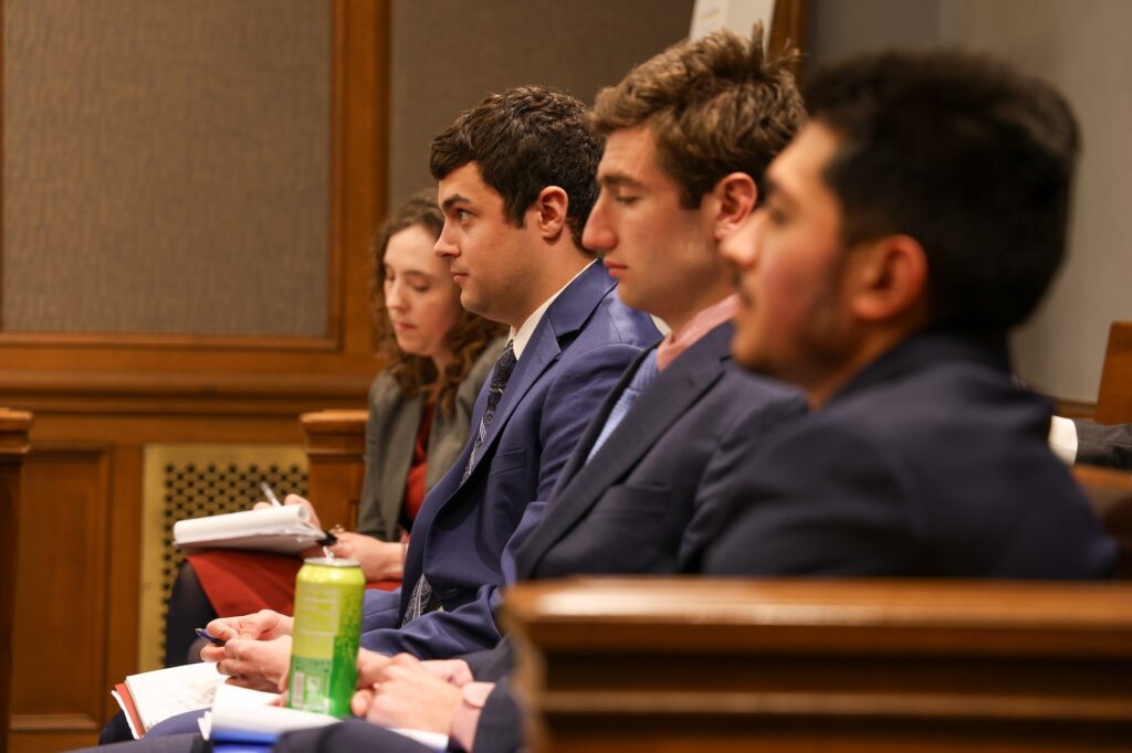 U-M Law School students practice arguments during court re-enactments. Image credit: Jeremy Marble, Michigan News
