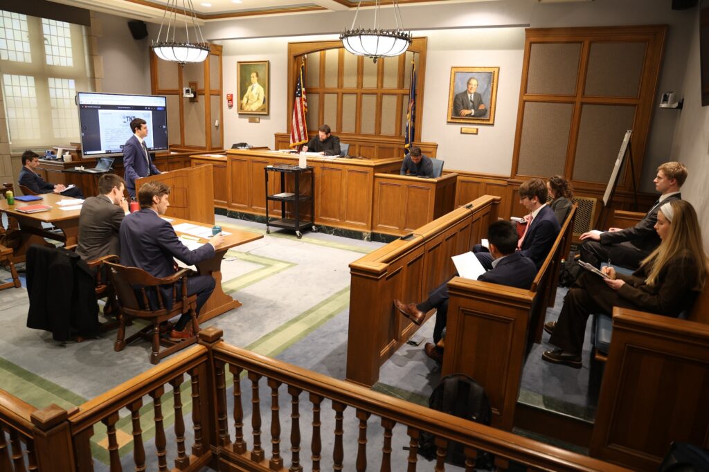 U-M Law School students practice arguments during court re-enactments. Image credit: Jeremy Marble, Michigan News