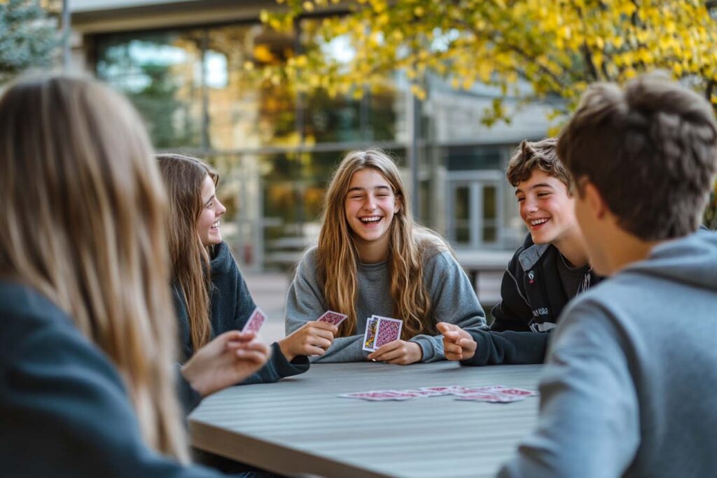 Concept photo of a group of teens playing cards. Image credit: Nicole Smith, made with Midjourney