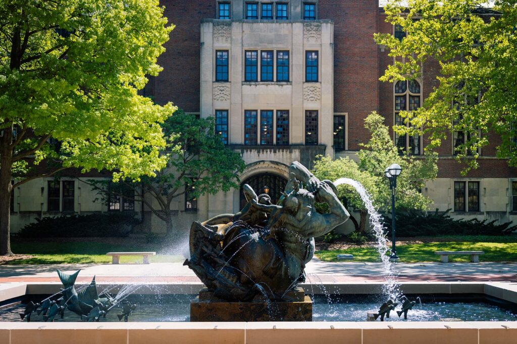 The Cooley Memorial fountain in front of the Michigan League. Image credit: Connor Titsworth, Michigan Commons