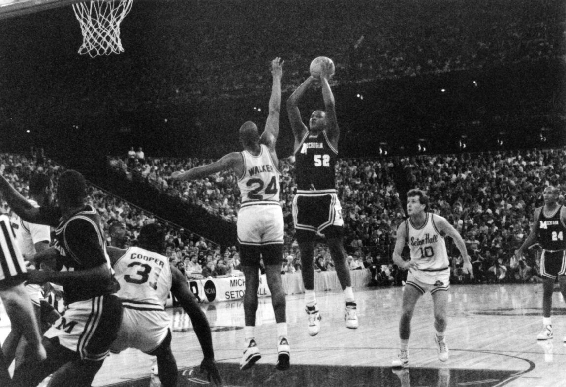A photo of action during the 1989 NCAA national championship men's basketball game