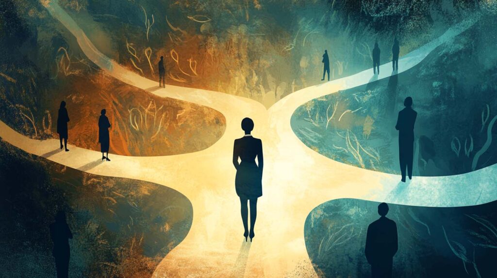 Concept illustration of decision making gender stereotypes. Image credit: Nicole Smith, made with Midjourney