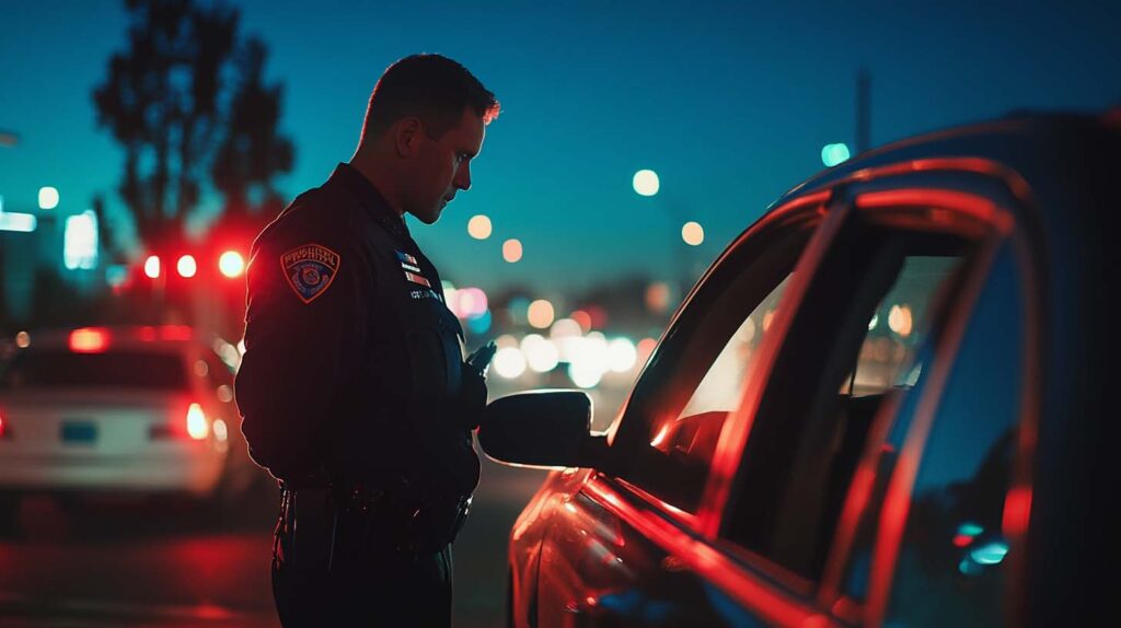 Concept photo of an officer conducting a traffic stop. Image credit: Nicole Smith, made with Midjourney