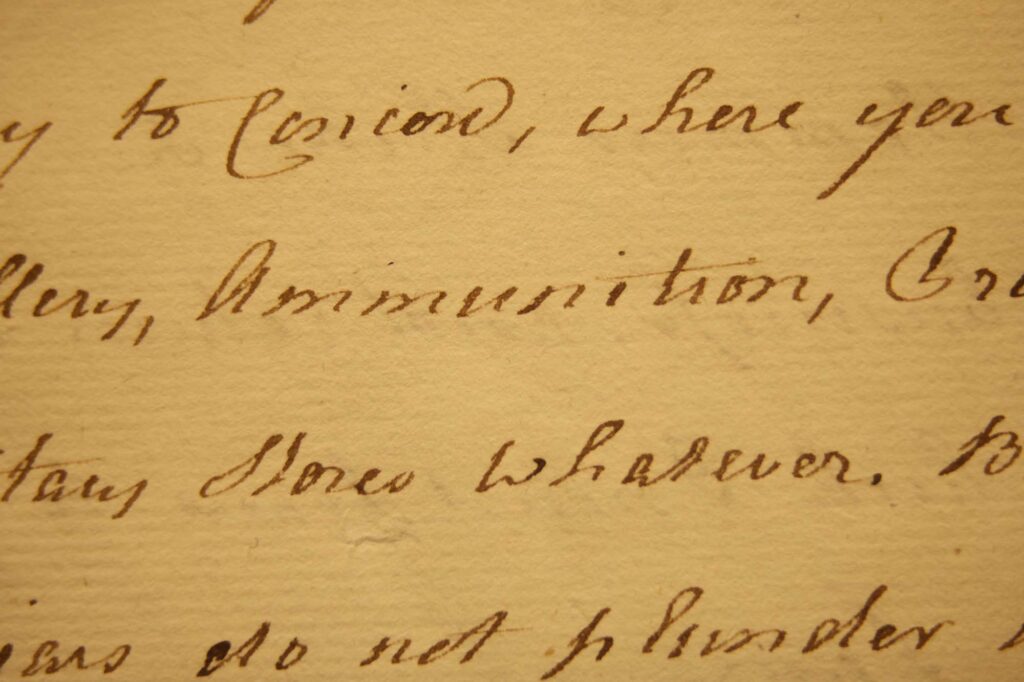 A close-up of one of the papers in the exhibition at William L. Clements Library. Image credit: Jeremy Marble, Michigan News