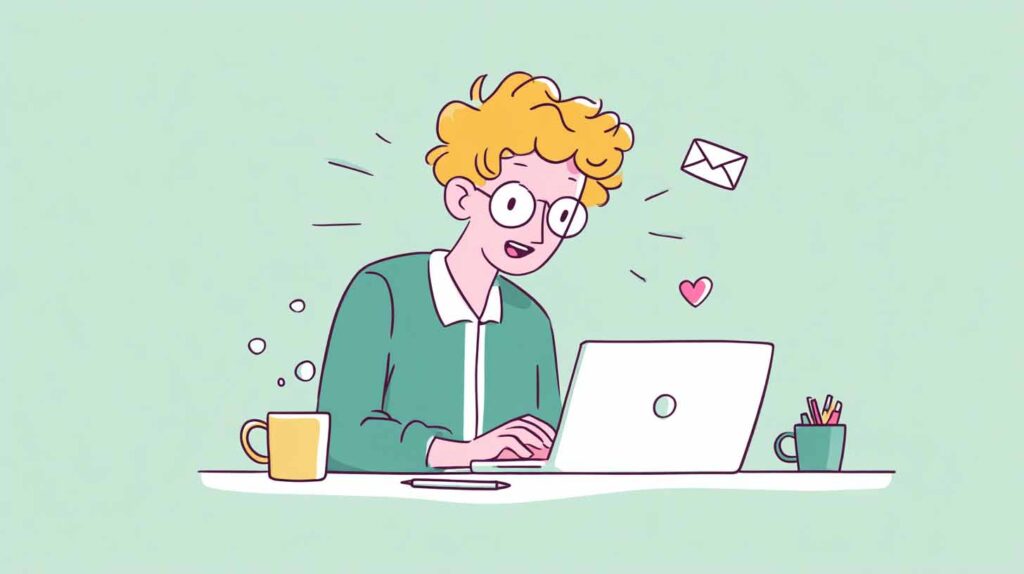 Concept illustration of a person looking at a laptop and connecting with an email. Image credit: Nicole Smith, made with Midjourney