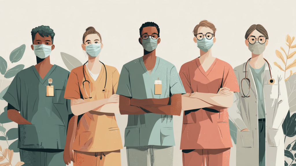 Concept illustration of health care workers. Image credit: Nicole Smith, made with Midjourney