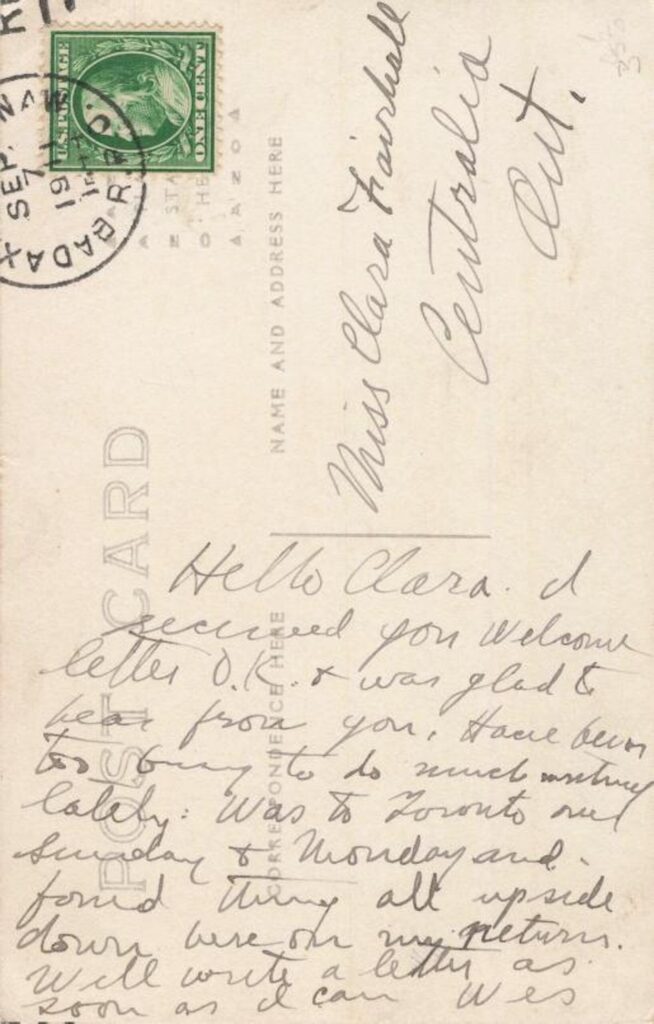 Front and back of postcard featuring campers at Fort Bay, Michigan. Image credit: David V. Tinder Collection of Michigan Photography, University of Michigan William L. Clements Library.