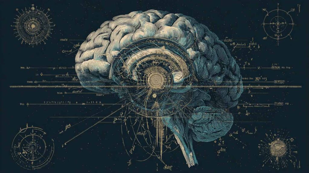 Concept illustration of spacial cognition in the brain. Image credit: Nicole Smith, made with Midjourney