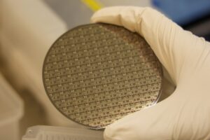 A 100mm silicon wafer etched in silicon and metals used for teaching purposes. Image credit: Jeremy Marble, Michigan News