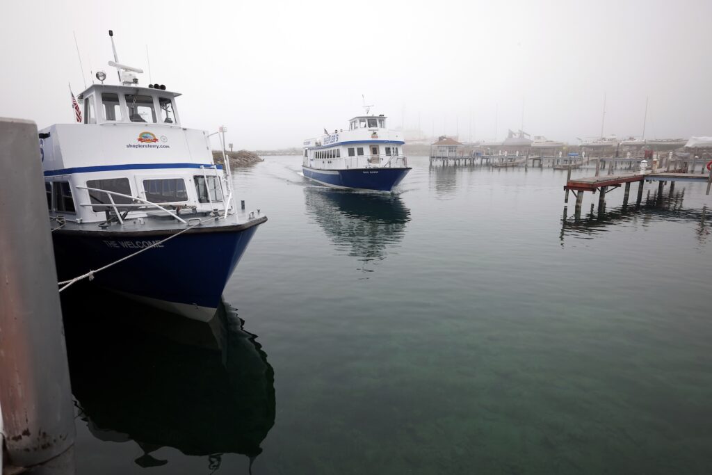 One of Shepler's Ferries pulls into Mackinaw City, dropping off passengers from Mackinac Island. Image credit: Brenda Ahearn, Michigan Engineering.