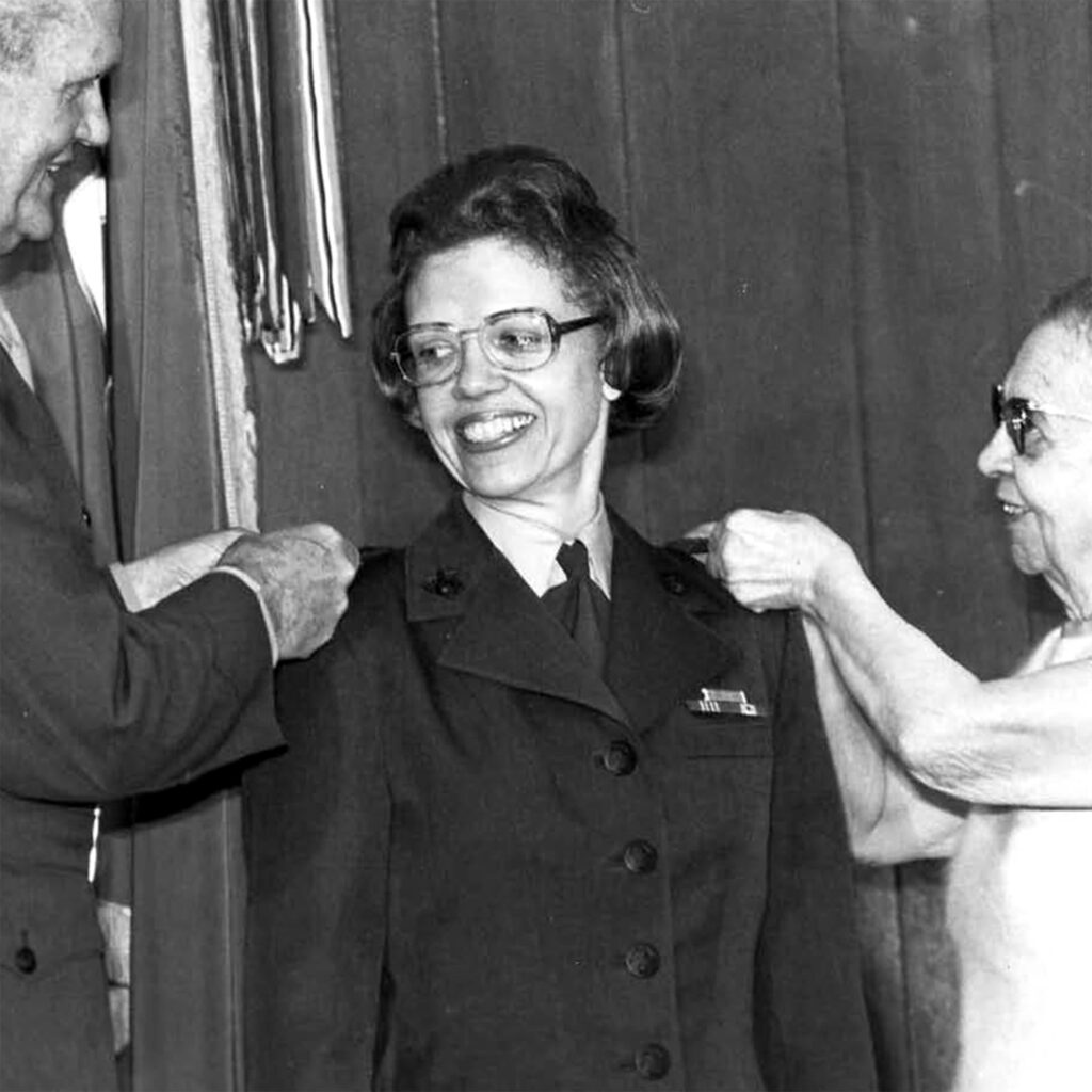 U-M alumna Margaret Brewer at her 1978 promotion to general, along with Gen. Louis H. Wilson, commandant of the Marine Corps, and her mother, Anne Brewer.