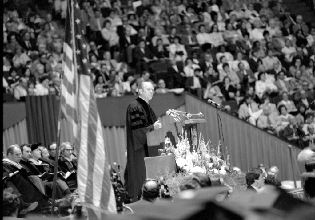 Gerald Ford — then the U.S. vice president — delivered the commencement address at Crisler Arena on May 4, 1974.