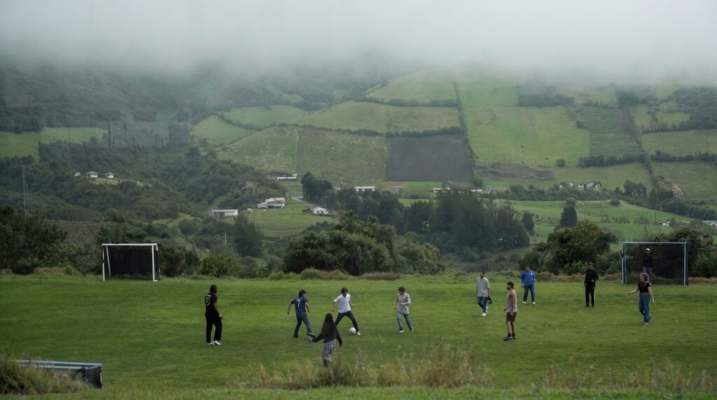 U-M students take a soccer class in a rural high school in Otavalo.