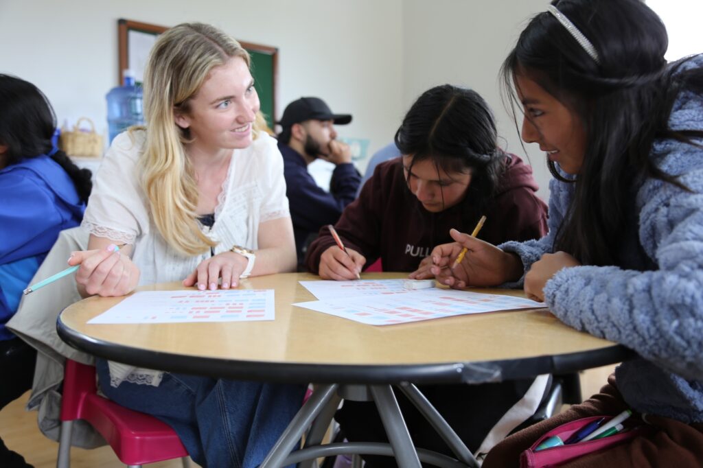 Megan Woelkers in a math class in the rural school.