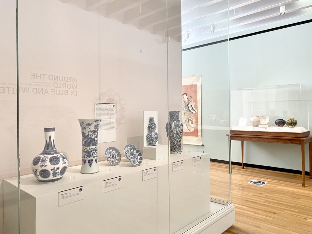 Installation images of exhibition 'Around the World in Blue & White'. Image credit: Molly Trudeau
