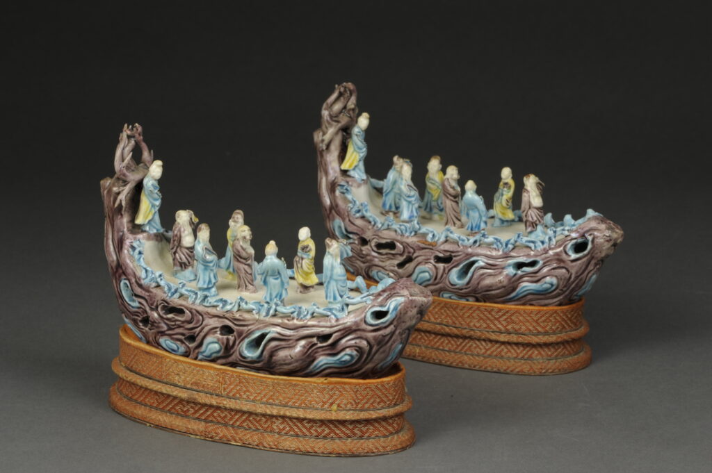 Eight Immortals on a Boat (One of a Pair), China, Qing dynasty (19th century), porcelain with glaze, Promised gift of William C. Weese, M.D., LSA ’65, PG2020.2.25A&B