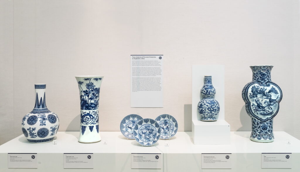 The technology and taste for blue and white porcelain originated in China in the fourteenth century, and quickly set off a worldwide craze that lasted five hundred years. Installed across four different galleries at UMMA, this exhibition explores that history and tracks the influence of blue and white ceramics across the globe. Image credit: Patrick Young and Jerri Hollister