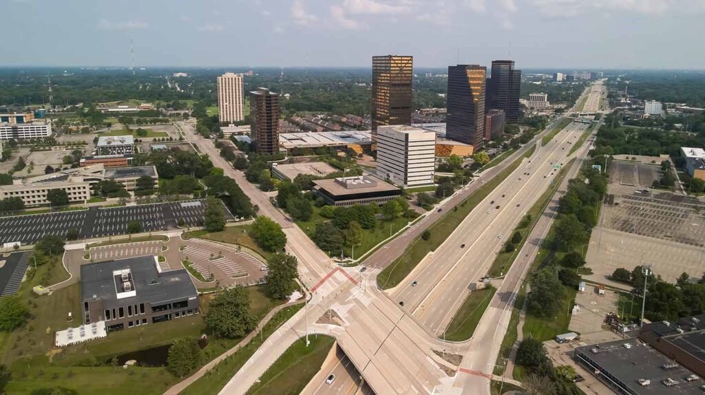 Southfield is a northern suburb of Metro Detroit, The city is home to the Southfield Town Center complex. Image credit: Adobe Stock