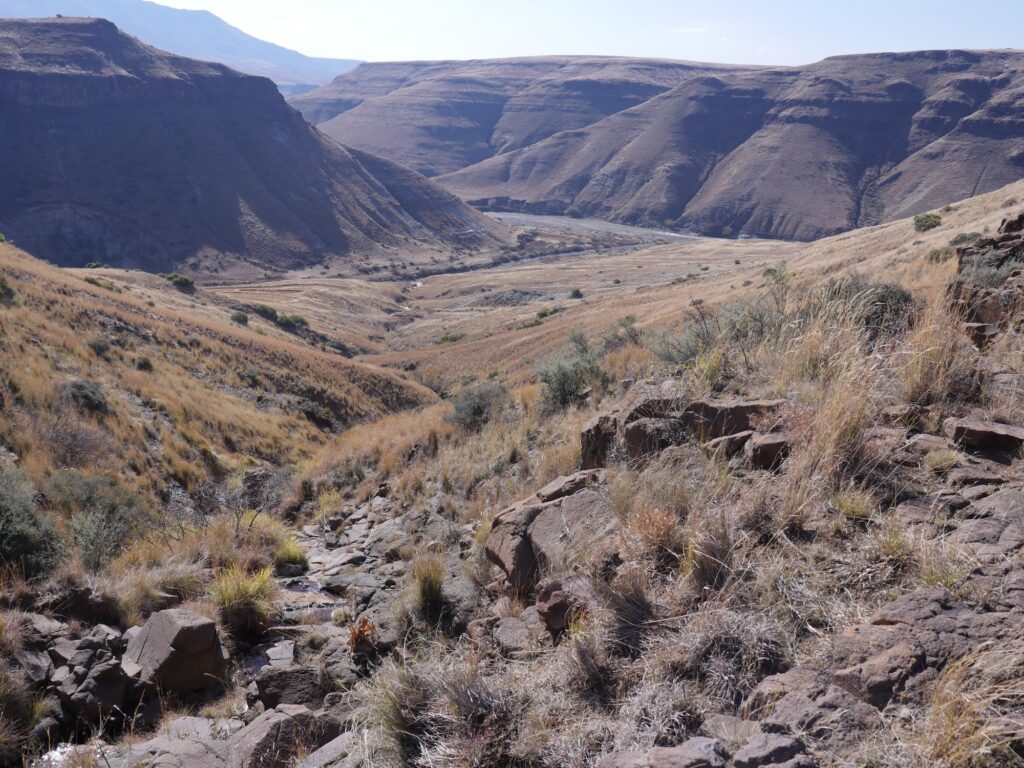 The Likonong River meets the larger Senqu River in the mountains of Lesotho. Here, an international team of archaeologists from the United States, Canada, the United Kingdom, and Lesotho have identified the earliest sustained human occupation in Highland Southern Africa. Image credit: Kyra Pazan, California State University, Stanislaus